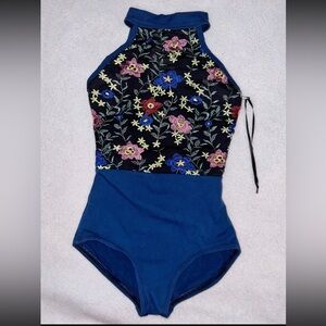Ballet Rosa Floral Embroidered Halter Leotard